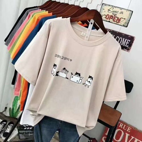 義烏尾貨純棉T恤韓版女裝短袖圓領印花體恤 低價批發的優質選擇